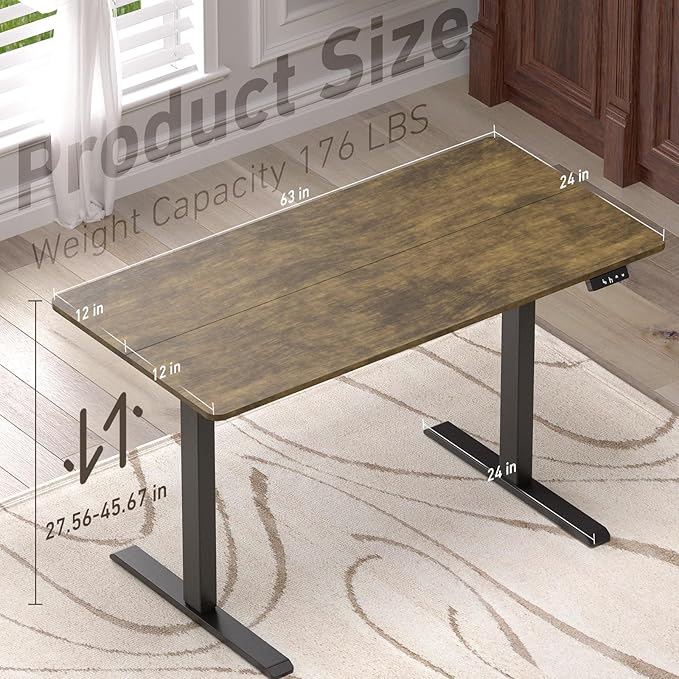 Ywin Electric Height Adjustable Standing Desk with Wheels 63 x 24 inches Ergonomic Stand Up Desk for Home Office