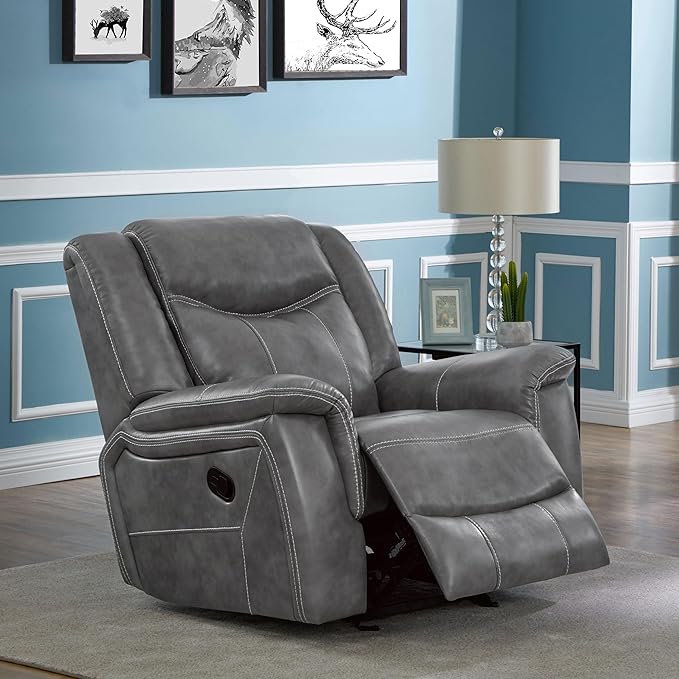 Coaster Home Furnishings - Conrad - Leatherette Upholstered Glider Recliner Chair with Overstuffed Arms Pocket Coil Seating and Ergonomic Lever - Living Room - 33-Inch - Gray - 650356