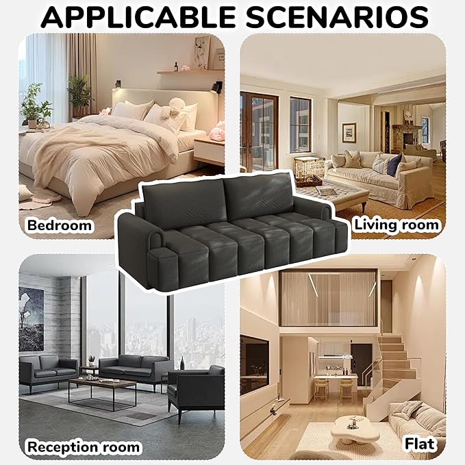 90 Comfy 4-Seater Modern Teddy Sofa with Seats Storage King Size 3-in-1 Convertible Sleeper Sofa Bed for Living Room (Black)