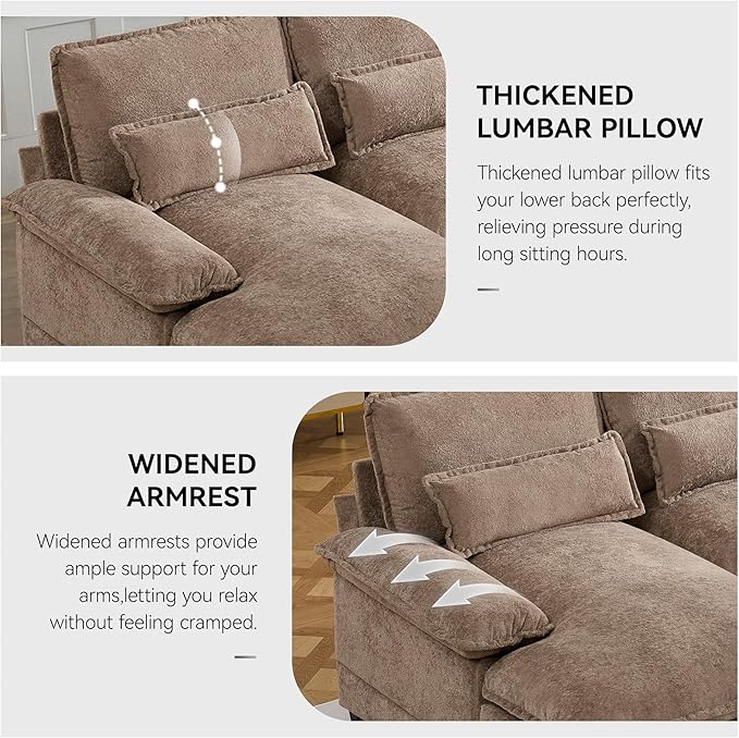 125 U Shaped Modular Sectional Cloud Sofa Small Sherpa Upholstered Double Chaise Living Room Couch Storage Central Console Cup Holders USB Port Camel