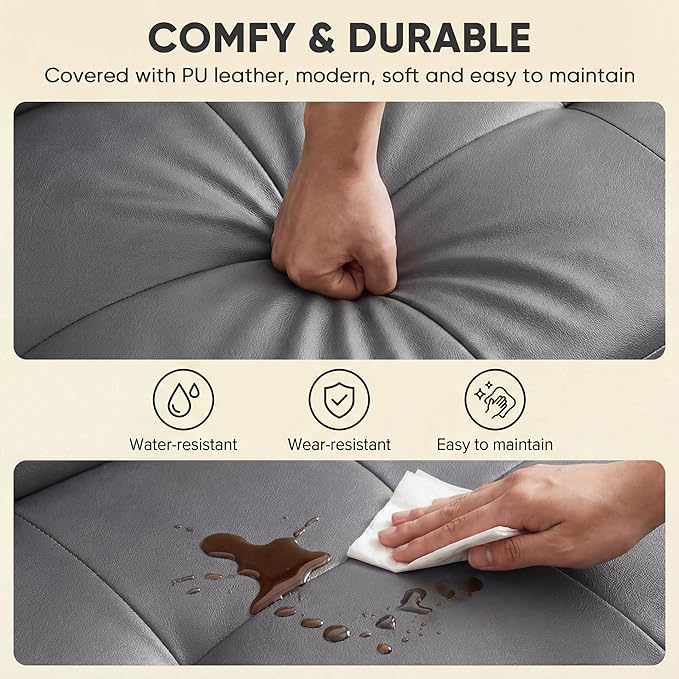 YESHOMY Modern Futon Sofa Bed Convertible Futon Couch with Adjustable Backrest Futon Loveseat Sleeper Sofa Bed with Armrest for Living Room Small SpacesPU Leather Gray