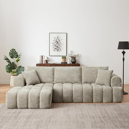 Khaki 108 Modular Sectional Sofa with Left Facing Chaise L Shaped Couch with Deep Seat Cloud Foam Couch Plush Chenille Sofa No Assembly Needed for Living Room
