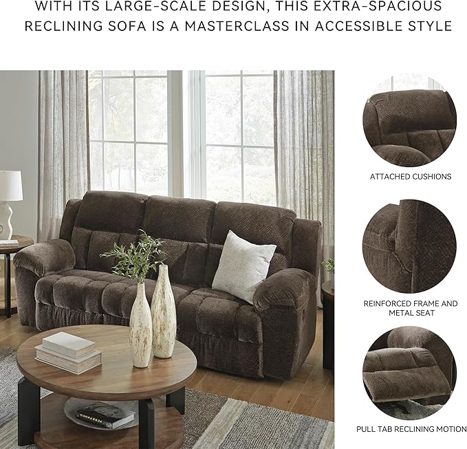 Signature Design by Ashley Frohn Modern Manual Reclining Sofa Dark Brown