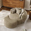 50 Oversized Chaise Lounge Indoor Round Reading Chair Lounge Chair with Ottoman Boneless Sofa Bed Large Fluffy Plush Corduroy Chaise Chair for Living Room Playroom Bedroom Camel