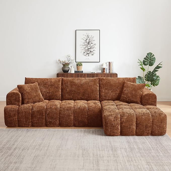 108 Boneless Cloud Modular Sectional Couch for Living Room L Shaped Sofa with Chaise | Chenille Fabric | Compressed Foam Sofa for Living Room | No Assembly (Orange Right Hand Facing)