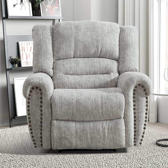 INZOY Recliner Chair Heavy Duty Manual Reclining Sofa Single Lounge Sofa for Living Room Home Theater Seating Grey White