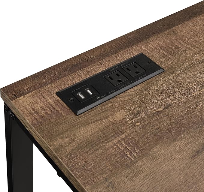 Penau Walnut and Black Writing Desk with USB Port Spacious Rectangular Surface Easy Assembly Open Base Design Ideal for Home Office