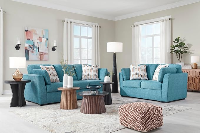 Signature Design by Ashley Keerwick Scandinavian Loveseat with 4 Toss Pillows Blue