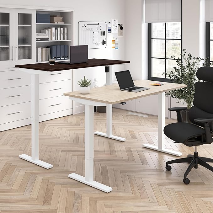 Bush Business Furniture 72-inch Electric Height Adjustable Standing Desk Ergonomic Sit-Stand Computer Table for Home and Professional Office Move 40 Series Black Walnut with Metallic Gray Base