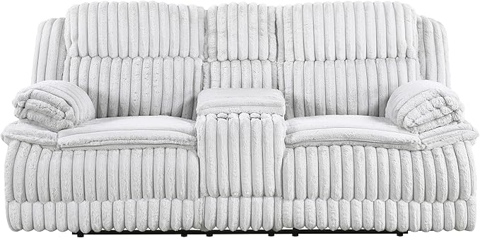 Lexicon Goodland Corduroy Double Reclining Love Seat with Center Console in Gray