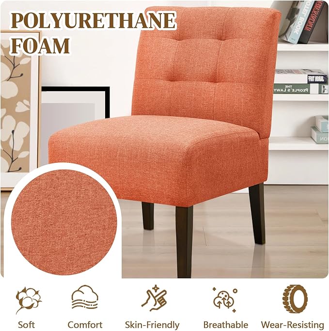 Anwick Orange Modern Accent Chair Mid Century Upholstered Living Room Chair with Wood Legs Comfy Small Accent Chair with Back for Small Spaces Office Bedroom Reading Spaces (Orange1)