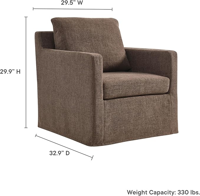 Modway Serene Swivel Accent Armchair in Mocha - Modern Fabric Upholstered Chair - Slipcovered Armchair - Swivel Chair for Living Room or Bedroom