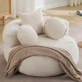 Round Oversized Chair Floor Sofa Chair Chenille Compressed Circle Chaise Lounge No Assembly Boneless Barrel Chair Lazy Bean Bag Couch Accent Chair for Living Room Bedroom DormBeige