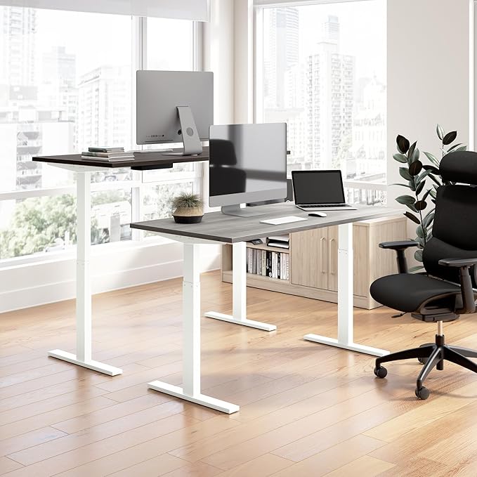 Bush Business Furniture Move 60 Series 60W x 30D Electric Height Adjustable Standing Desk in Platinum Gray with Black Base