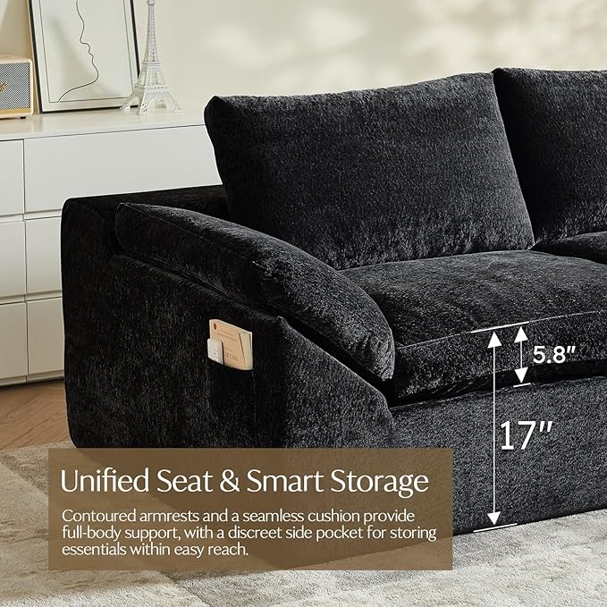 Vamcheer U Shaped Cloud Couch - Utra Soft Modular Sectional Sofa with 2 Movable Ottoman Deep Seat Boneless Couches for Living Room Bedroom Office No Assembly Required Black