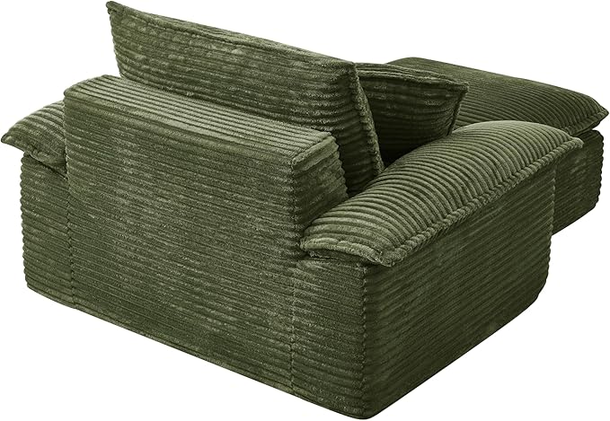 Oversized Armchair with Ottoman Corduroy Reading Chair for Bedroom &amp Living Room Modern Floor Sofa Chair Comfy Lazy Lounge Chair No Assembly Required Green