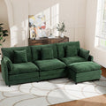 113'' L Shaped Cloud Couch 4-Seater Modular Sectional Sofa with Double Layer Upholstered Seat Cushion Corduroy Deep Seat Couches with Ottoman &amp Pillows for Living Room &amp Apartment Green