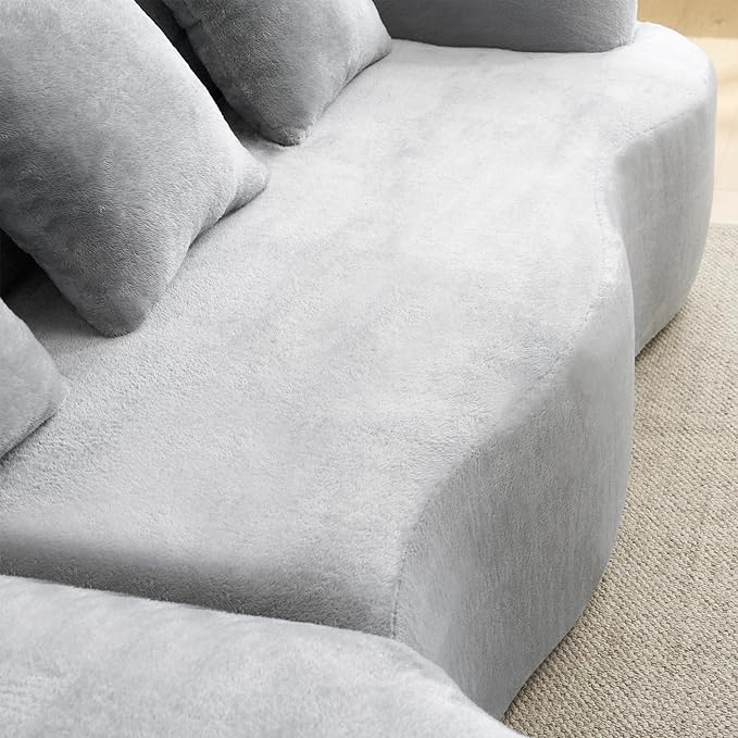 KEIKI 104.7 Cloud Sofa L-Shape Sectional Sofa with Curved Chaise Futon Sofa Couch Folding Mattress for Living Room Guest BedroomNo Assembly Required Light Gray