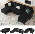Modular Sectional Sofa Comfy Cloud Couch Sectionals Convertible Modular Couch with High Density Memory Foam 6 Seat U Shaped Sectional Couches for Living Room Washable Cover Black | Comfortable C