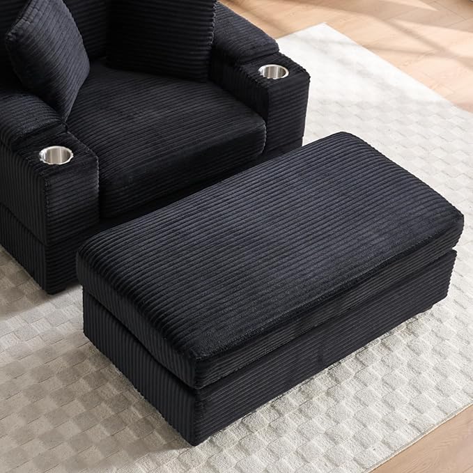KEIKI Oversized Accent Chair with Ottoman Chaise Lounge Chair Indoor with Handrail Storage Cupholders Oversized Sofa Bed Deep Seat Sleeper Couch Reading Chairs for Living Room Black