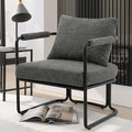 Single Accent Chair for Living Room Mid Century Modern Upholstered Reading Armchair for Bedroom Office with Comfy Chenille Cushion &amp Metal Frame Dark Grey