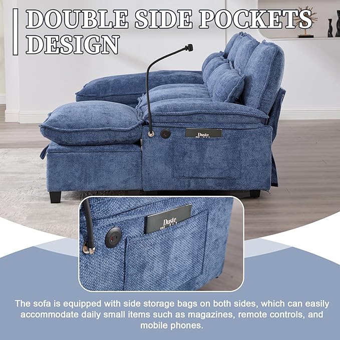 U Shape Sectional Sofa Cloud Couch 106.7 Modern Chenille Comfy Modular Couch with Storage Ottoman 4 Seat Upholstery Sofas with USB Port &amp Phone Holder for Living Room Navy Blue
