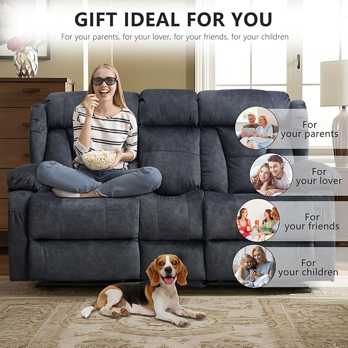 Loveseat Recliner Sofa Velvet Loveseat Reclining with Console for Living Room RV Recliner Couch with Cup Holder/AC/USB C/USB and Drawer Manual Reclining Love seat Couch (Gray)