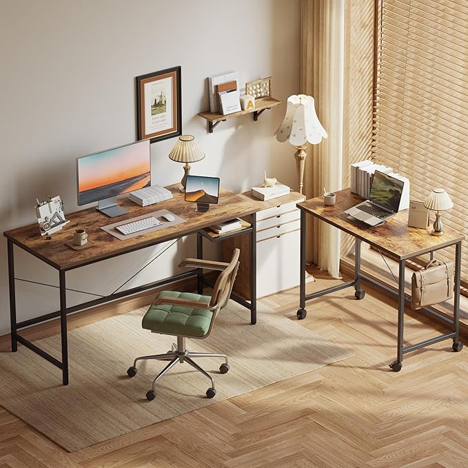 Mericonia 48 inch Computer Desk w/Shelf &amp Adjustable Feet 32 inch Rolling Office Desk w/ 1 Hook Small Space Desk for Home Office Study Writing Bedroom 2 Pack