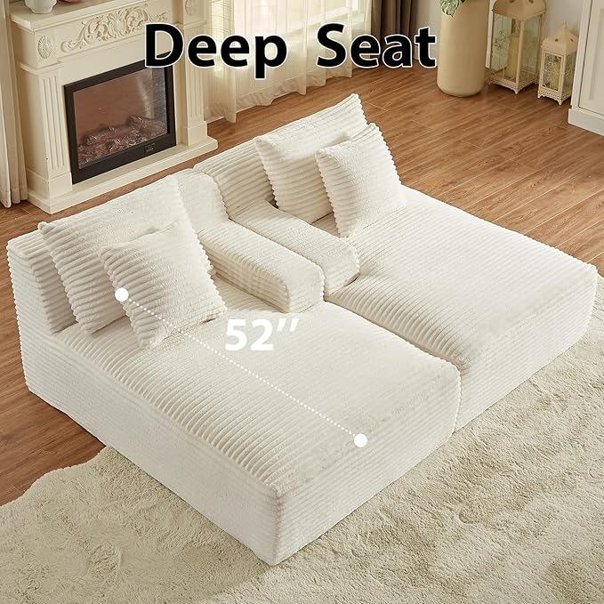 78.8 Oversized Double Chaise Lounge Chair Sectional Upholstered Deep Seat Cloud Couch Modern Corduroy Sofa Bed Loveseat Sleeper Chair for Living Room Bedroom Apartment Indoor White