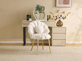 VINGLI Shell-Shaped Teddy Fleece Accent Vanity Chair with BackComfy Khaki and Gold Desk Chair No WheelsCute Small Pearl Deco PillowGift for Girls/Womenfor MakeupOfficeDiningNailSewingBedroom