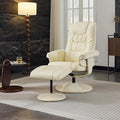 Pushback Recliner ChairComfy Wingback Adjustable Backrest Artificial Leather Accent Armchair with Footstool Trim &amp Wood Base Swivel Sofa Chair for Living Room Office Home Theater Bedroom (Beige)