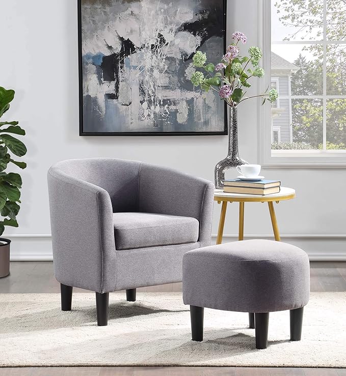 Convenience Concepts Take a Seat Churchill Accent Chair with Ottoman Cement Gray Fabric