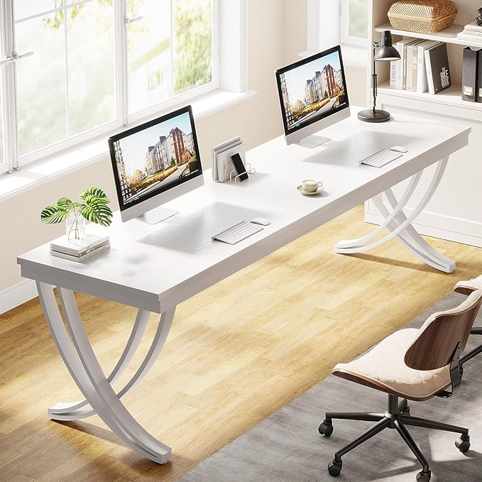 Tribesigns 2-Person Office Computer Desk 78.7-Inch Extra Long Desk Large Double Writing Desk for Home Office Workstation Work Desk for Two People with Stylish Legs (White)