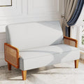 WENTMENT Loveseat Sofa Small Couch for Living Room Love Seat with Natural Rattan Armrest and Solid Wooden Legs Sofa for Small Space Bedroom Apartment（Grey）