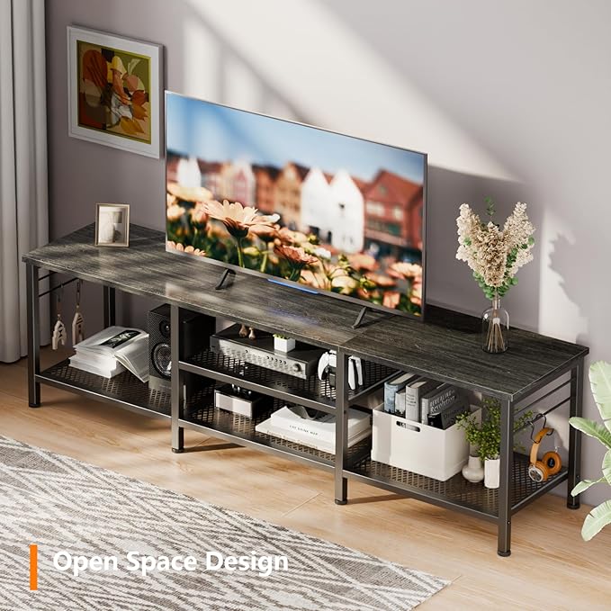 Furologee TV Stand for TVs up to 70 Inch 63 Inch Entertainment Center with Open Storage Shelves Television Stands with Soundbar Shelf for Living Room Bedroom Black Oak