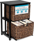 BIRDROCK HOME 2 Tiered File Cubby w/Wood Top - File Cabinet Home Office Storage Nightstand Decorative Wooden Organizer | Desk Modern Table Shelves Side Table Craft Furniture - Brown Wash
