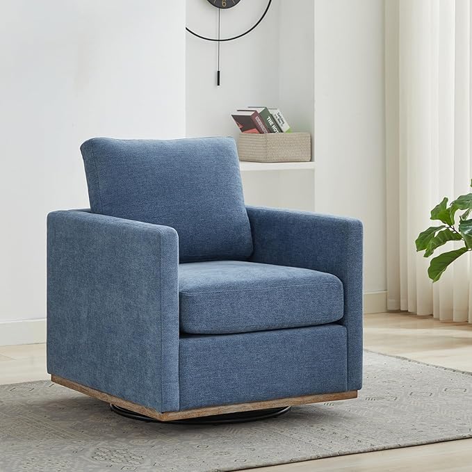 KEIKI 360° Swivel Club Chair with Backrest Pillow Accent Square Single-seat Armchair Upholstered Sofa for Reading Nursery Living Room Bedroom Lounge Hotel