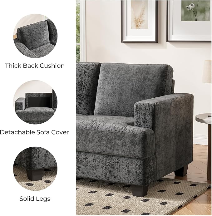 89 Inch Sofa with Extra Deep Seats Oversize3 Seater Sofa for Living Room Modern Couch and Sofa Comfy Armrests and Seats and Backrests Easy InstallationChenille Fabric Gray