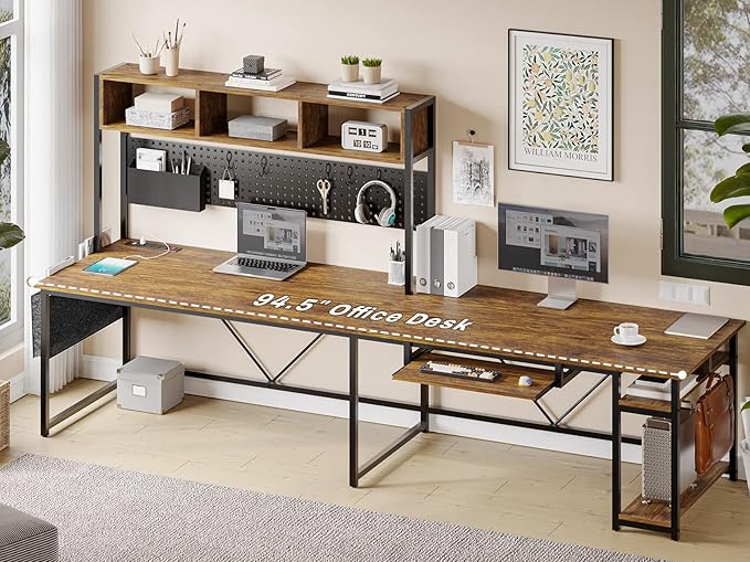 SEDETA L Shaped Computer Desk Reversible Corner Desk with Power Outlet and Pegboard Computer Desk with Led Lights Keyboard Tray Headphone Hook and Storage Shelves Rustic Brown