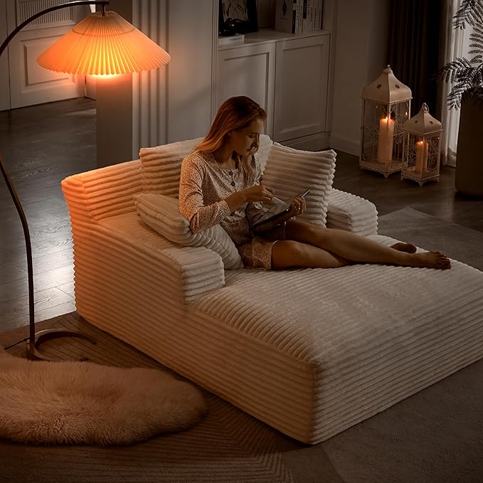 KEIKI 66 Oversized Chaise Lounge Chair Indoor No-Assembly Modern Boneless Chair for Living Room Relaxation Reading Napping &amp Daily Lounging Plush Comfy Sleeper Style for Home Comfort