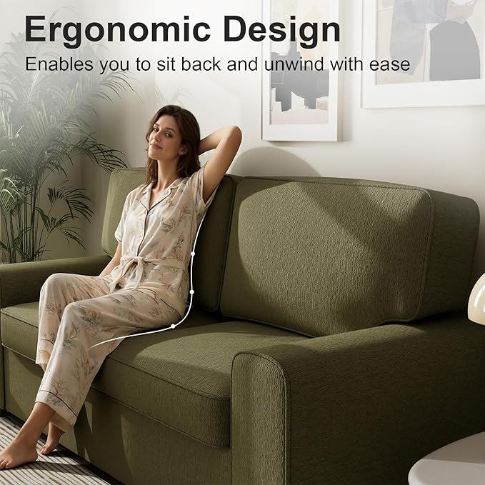 69.6 Modern Loveseat Sofa with Chenille Fabric - Deep Seat 2-Seater Couch Spring Cushion &amp Sturdy Metal Frame Cozy Small Sofa for Living Room Bedroom Office Apartment (Green) | Loveseat Sofa