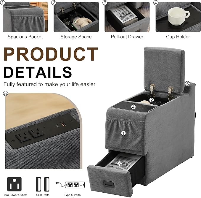 DRMBOOK Power Recliner Chair Electric Wall Hugger Reclining Sofa with Massage &amp Heat Overstuffed Theater Seating with LED/USB Port/Cup Holders for Living Room (Linen Grey 1 Chair with Console)
