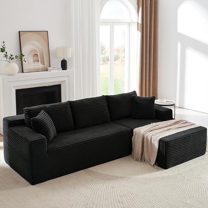 103 L-Shape Cloud Couch with Chaise Upholstered Corduroy Modular Sectional Sofa Deep Seat Couch with Free Combination for Living Room &amp ApartmentNo Assembly Required(BlackRight Facing Chaise)