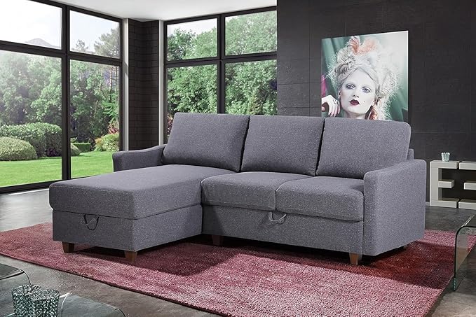 Sectional Sofa with Storage – Modern Upholstered Living Room Couch Reversible Chaise for Home Apartment Office 81.9” L Dark Grey