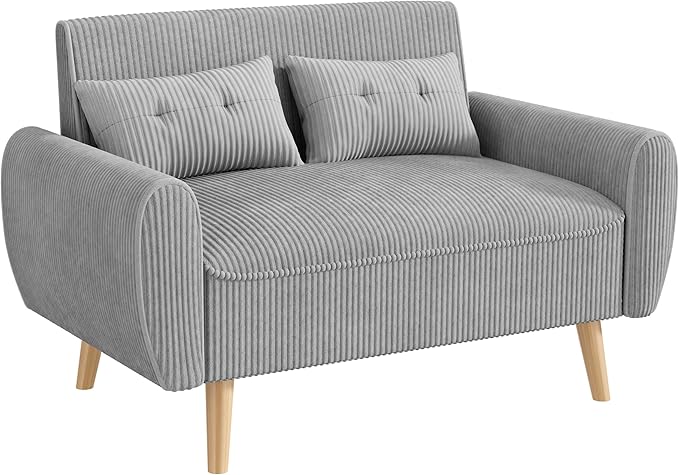 JAMFLY 47'' Small Loveseat Sofa 2 Seat Compact Couch with Tapered Legs Light Grey Upholstered Furniture Solid Wood Frame Comfy Foam Cushion Easy Assembly for Small Spaces
