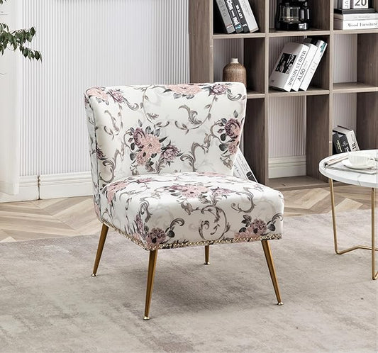 Thia Armless Accent Chair for Living Room Elegant Seat with Nailhead Trim Gold Metal Legs and Comfortable Curved Back 28 D x 25 W x 29.5 H 02 Floral Print