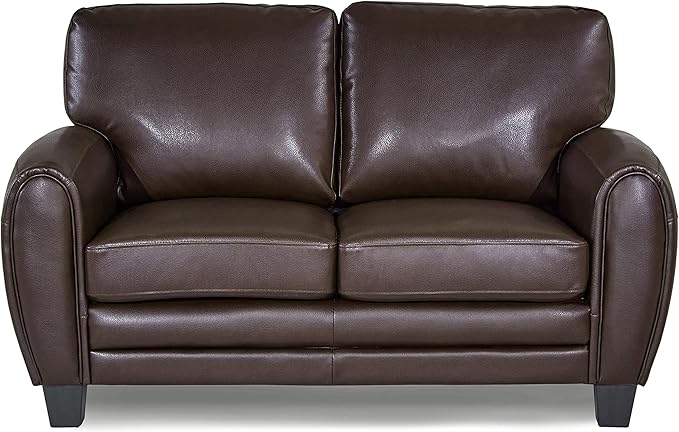 Homelegance 61.5W Rubin Modern Loveseat with Track Arms Foam Cushions Comfort 2 Seater Couch Faux Leather Love Seat for Living Room Apartment Office Easy Assembly Dark Brown