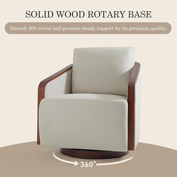 Swivel Barrel Accent Chair Mid Century Modern Arm Chair for Living Room Bedroom Comfy Club Reading Lounge Sofa Corner Chairs for Adults(Chenille Beige Brown Set of 1)