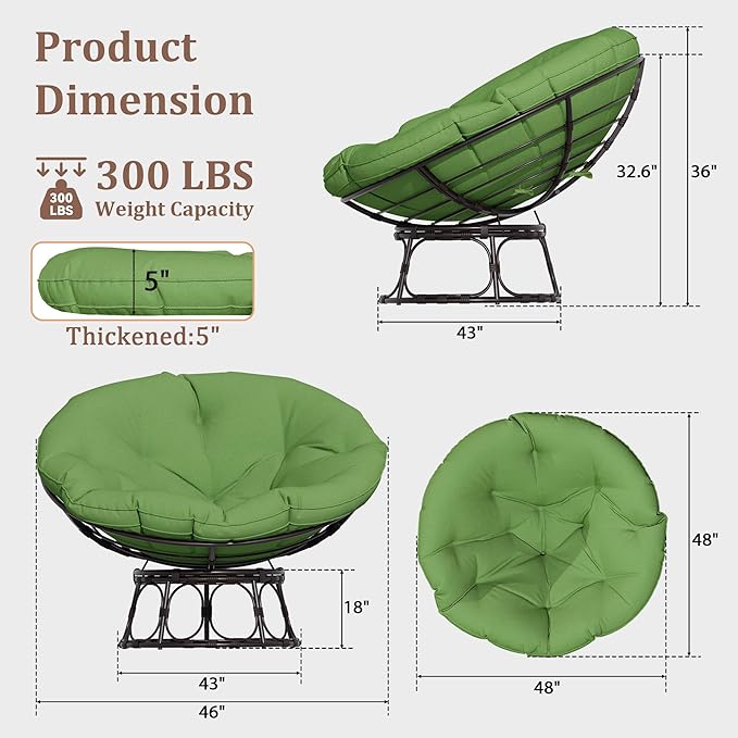 46 Papasan Chair with Cushion and Frame Ergonomic Wicker Papasan Circle Chair for Living Bedroom Reading Room Lounge