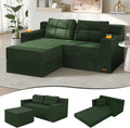 COMAX Futon Sofa Bed Boneless Loveseat Couch in A Box 67 L-Shaped Convertible Sofa Bed Corduroy for Living Room Fold Out Small Foldable Loveseat Foam with Movable Ottoman Floor Sleeper Green